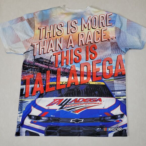 Mens NASCAR Checkered Flag Blue Multicolor Sublimated T-Shirt XL - Picture 9 of 14